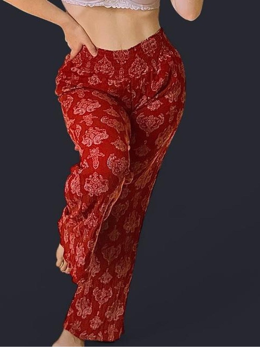 Boho Burnt Orange Paisley Fashion Nova Smocked Waist Wide Leg Pants